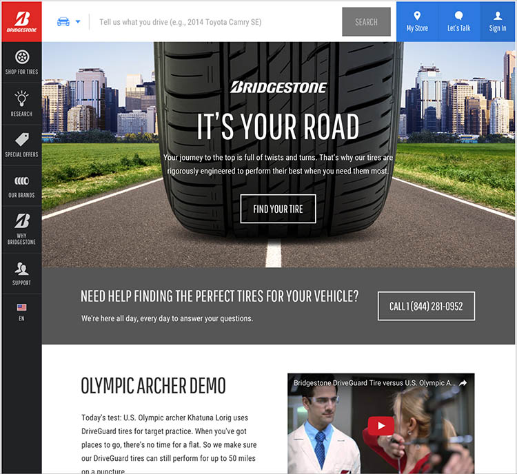 BridgestoneTire desktop homepage