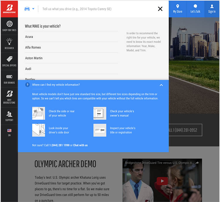 BridgestoneTire desktop vehicle search