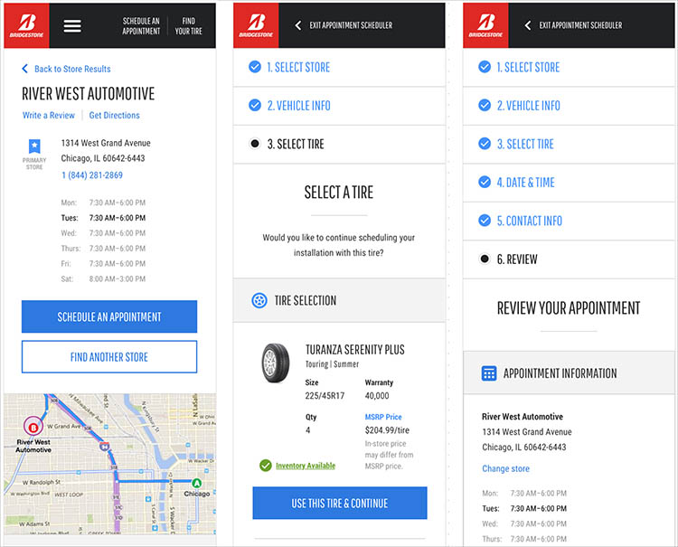 BridgestoneTire desktop appointment scheduling